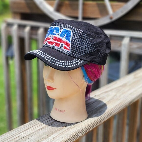 Ladies Black USA BLING Hat NEW - Picture 3 of 4